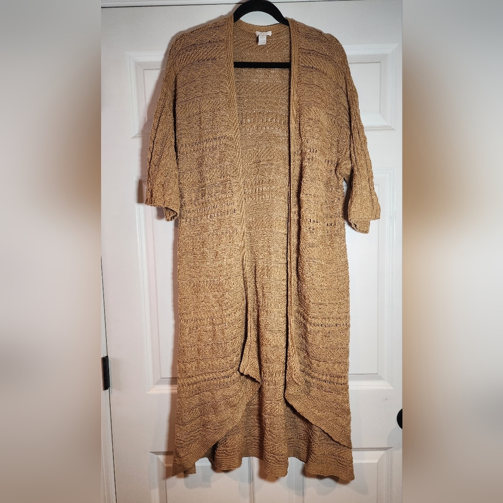 Chico's Tan Cotton Knit Heavyweight Long Duster Cardigan Sweater XL (Chicos 3)
